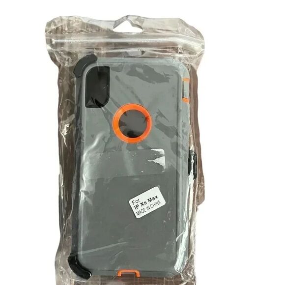 🌸iPhone Xs Max Heavy‎ Duty Case w/ Clip Gray/Orange 🌸 - Picture 1 of 4